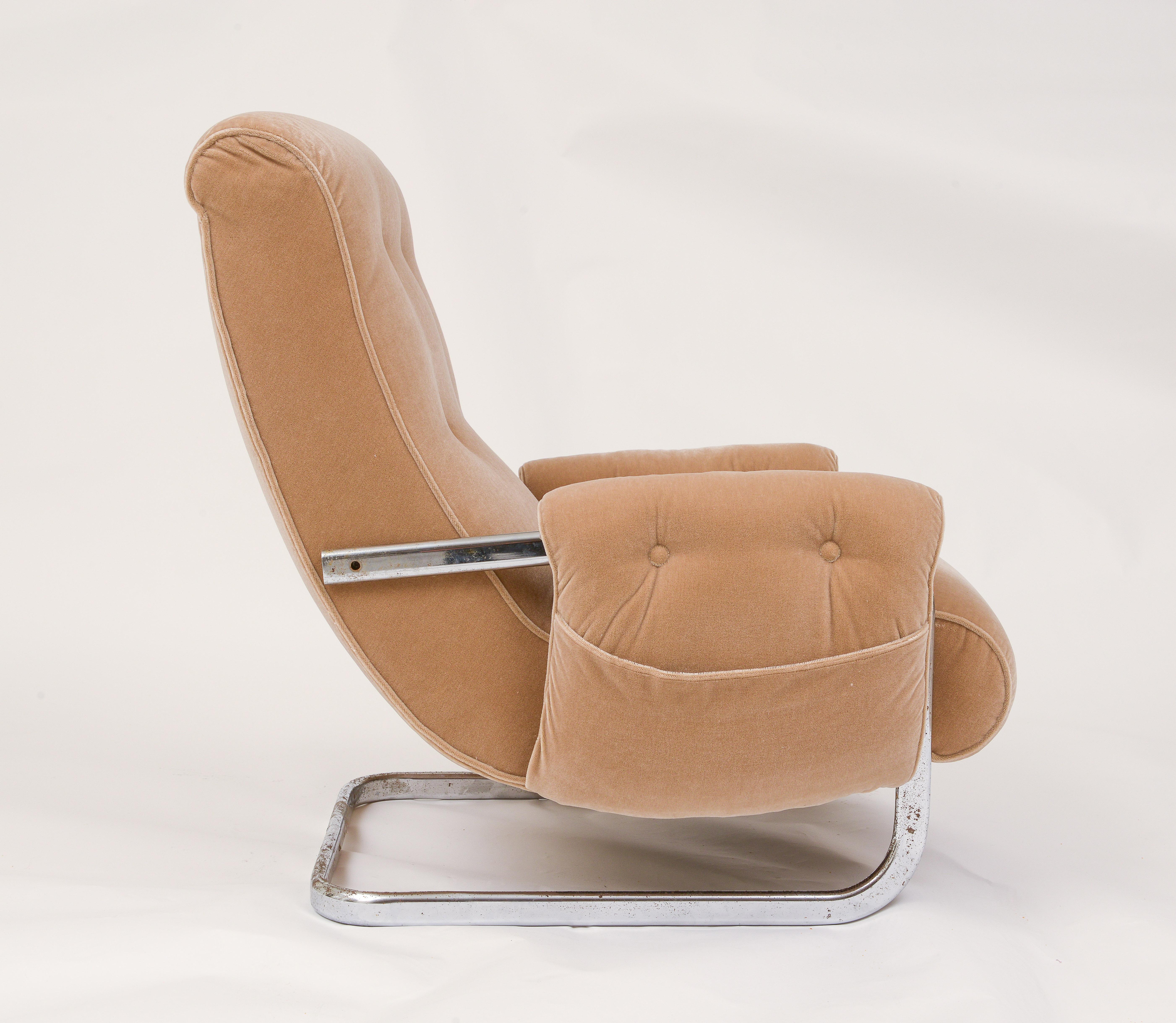 Tan Brown Mohair Velvet Large Lounge Chairs, Guido Faleschini, 1970's, Italy 2