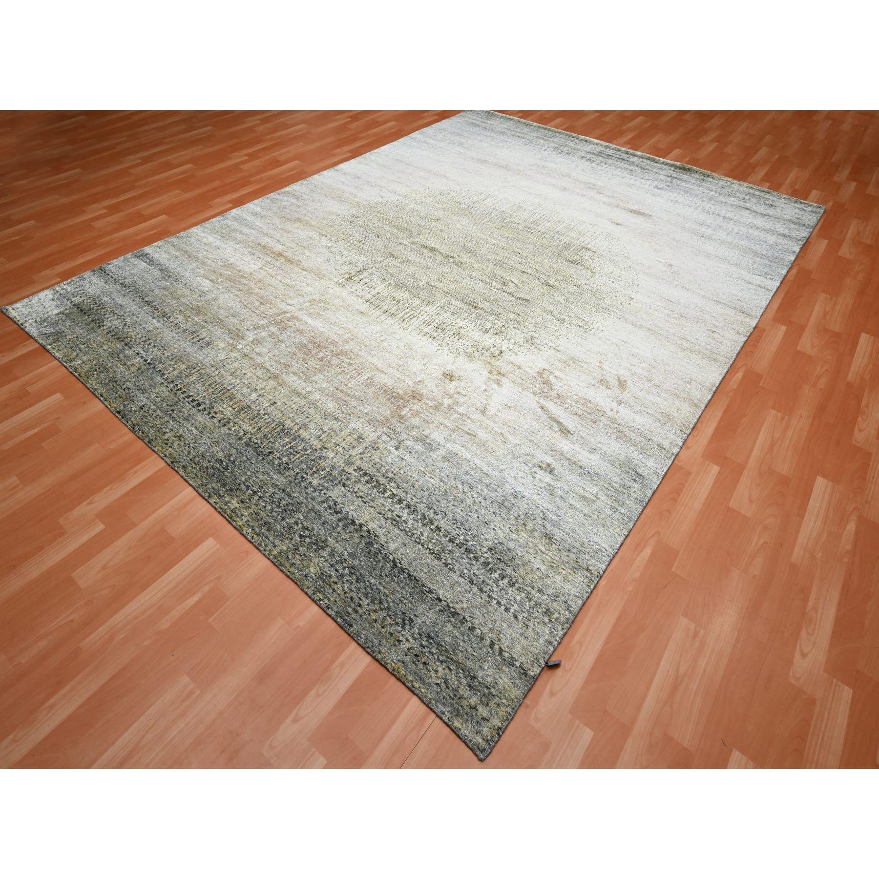 Moderne Tan Brown THE EYE Pure Silk Soft to the Touch Hand Knotsted Rug 9'0