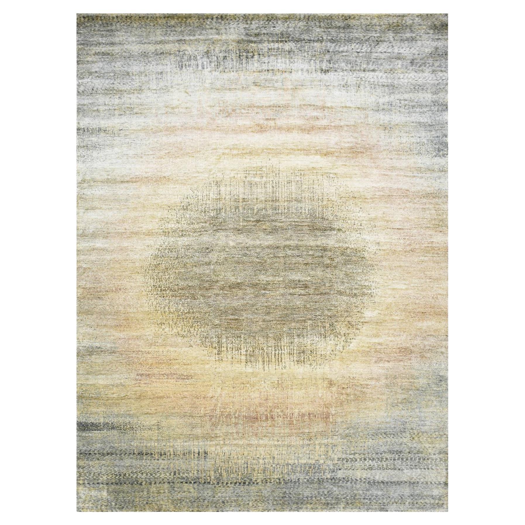 Tan Brown THE EYE Pure Silk Soft to the Touch Hand Knotsted Rug 9'0" x 12'5" (tapis noué à la main)