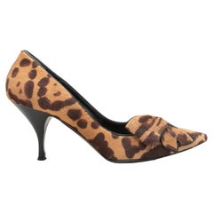 Tan & Brown Valentino Ponyhair Leopard Print Pointed-Toe Pumps Size 38.5