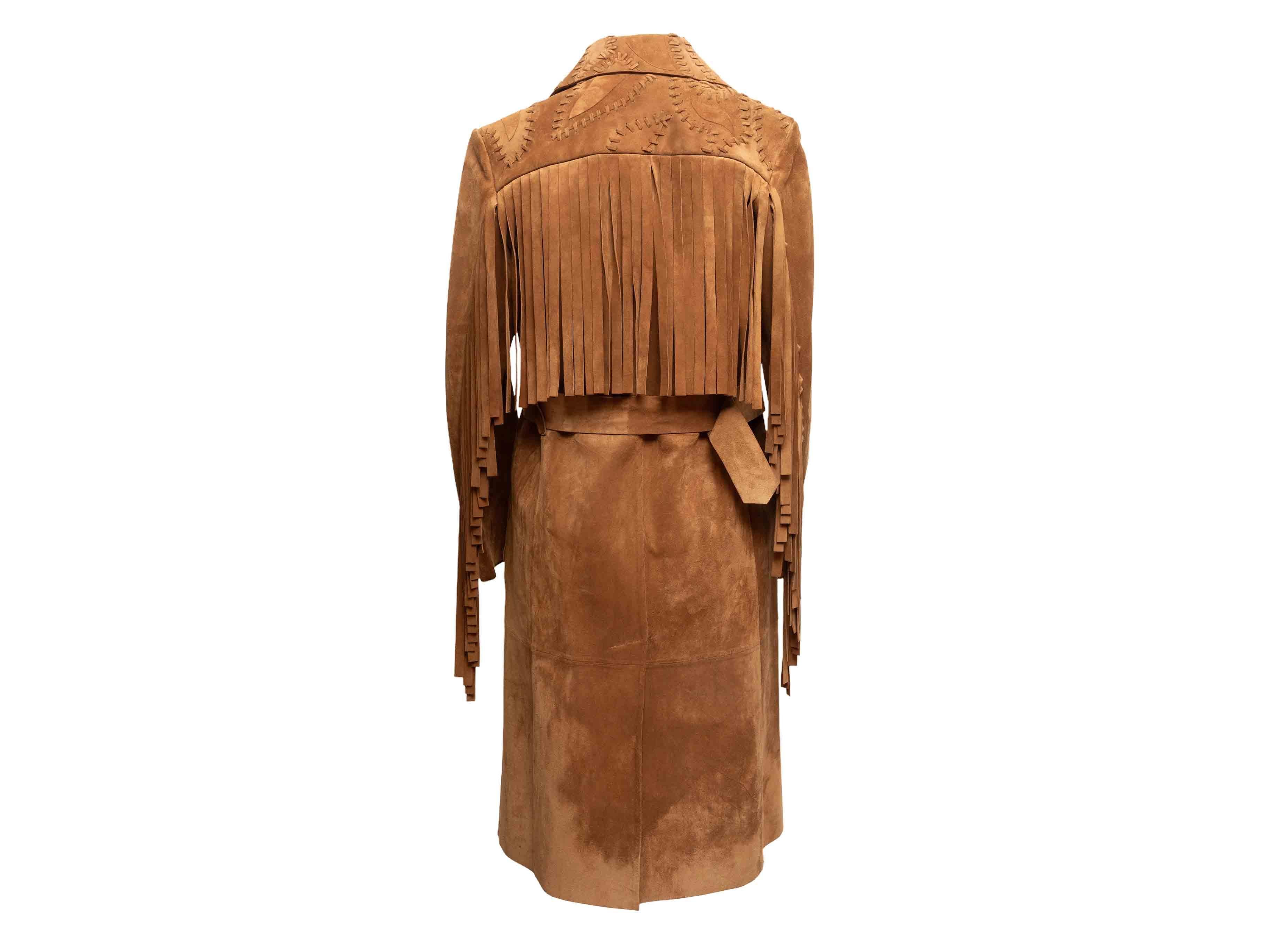 Manteau trench long en daim bordé de franges, couleur bronze, Burberry Taille IT 42 Bon état - En vente à New York, NY