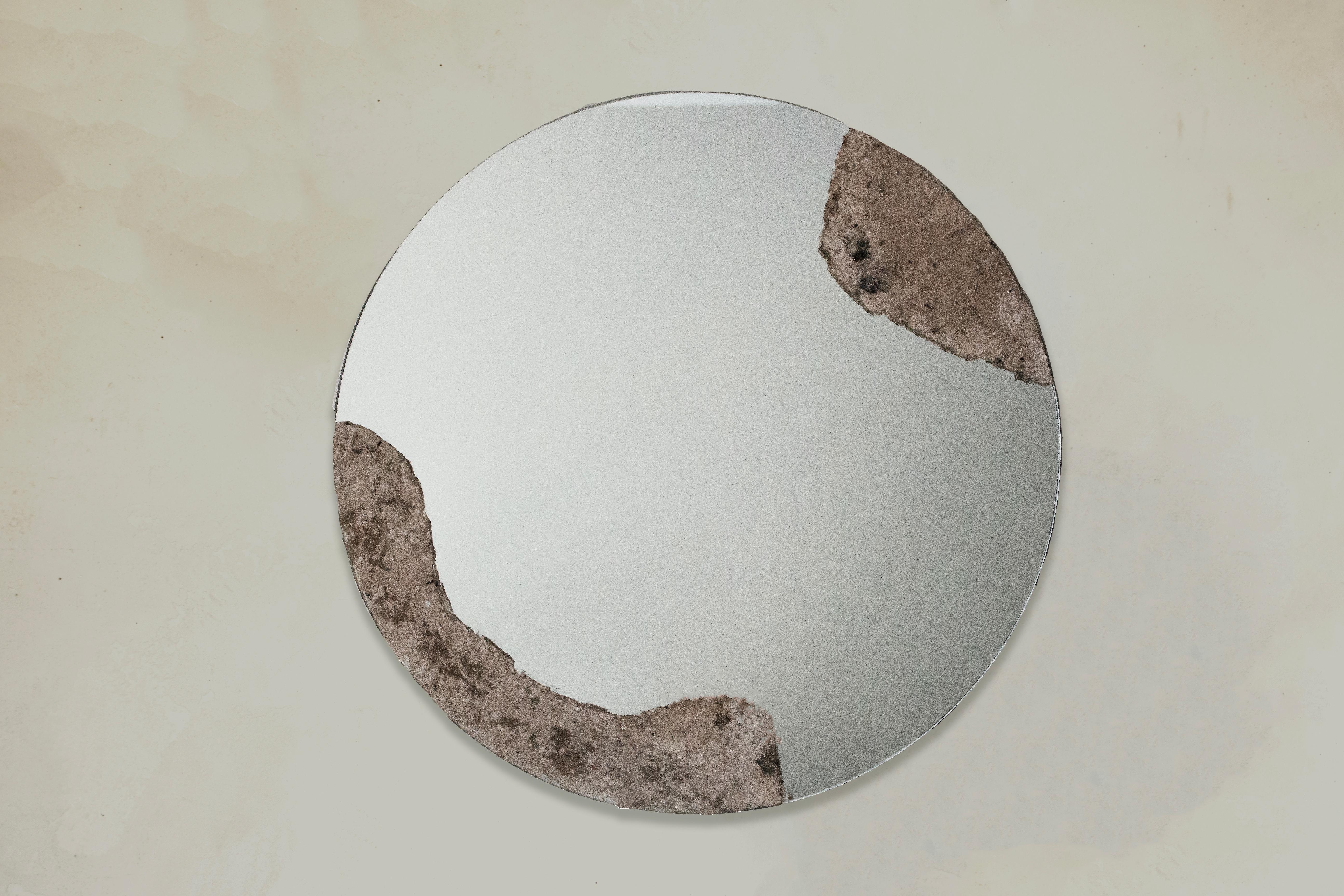 American Tan Burnt Ash - Contemporary - Sculptural - Minimal - Pompeii Round Mirror For Sale