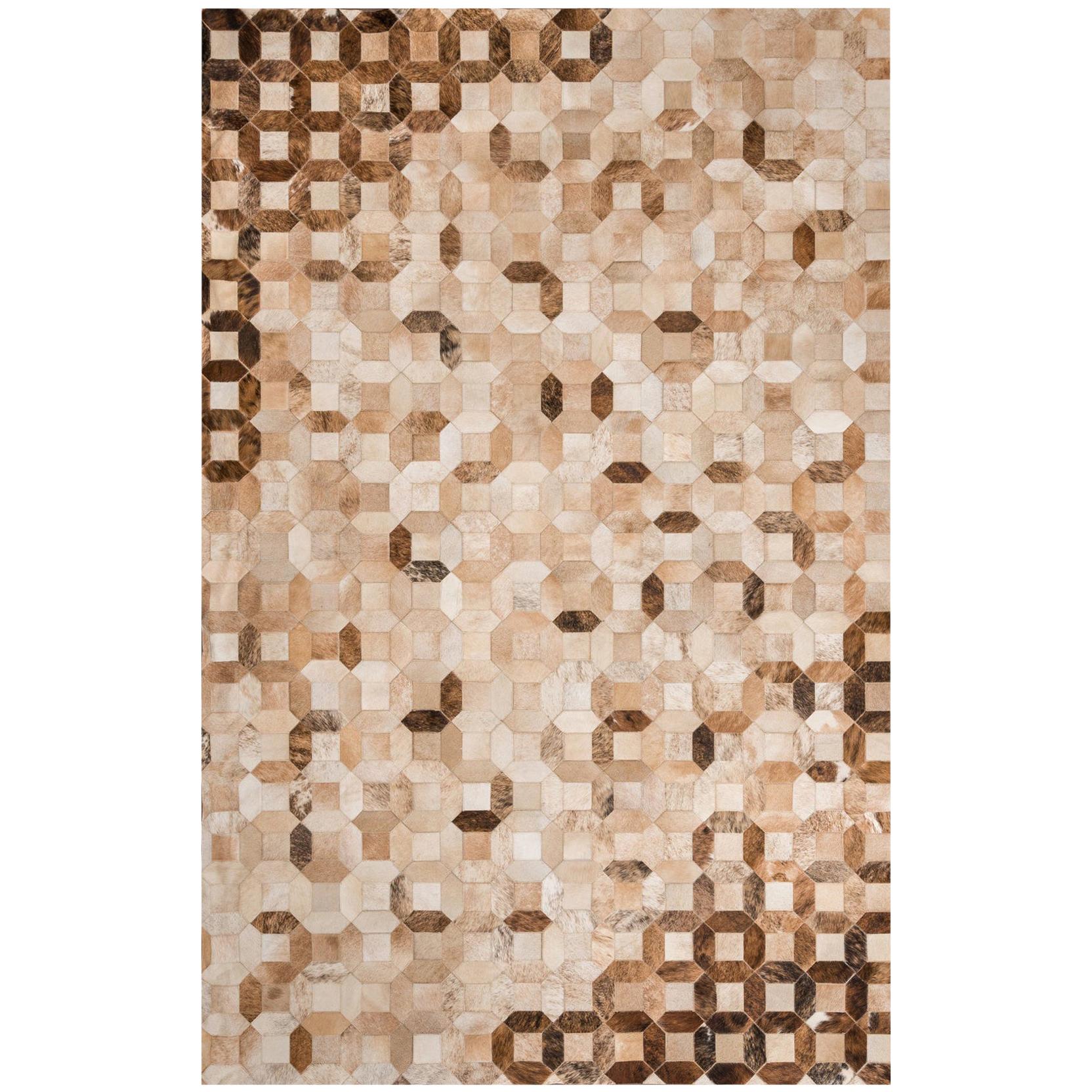 Tan, Caramel Tessellation Trellis Cowhide Area Floor Rug XX-Large For Sale