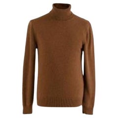 Tan cashmere fine knit polo neck jumper