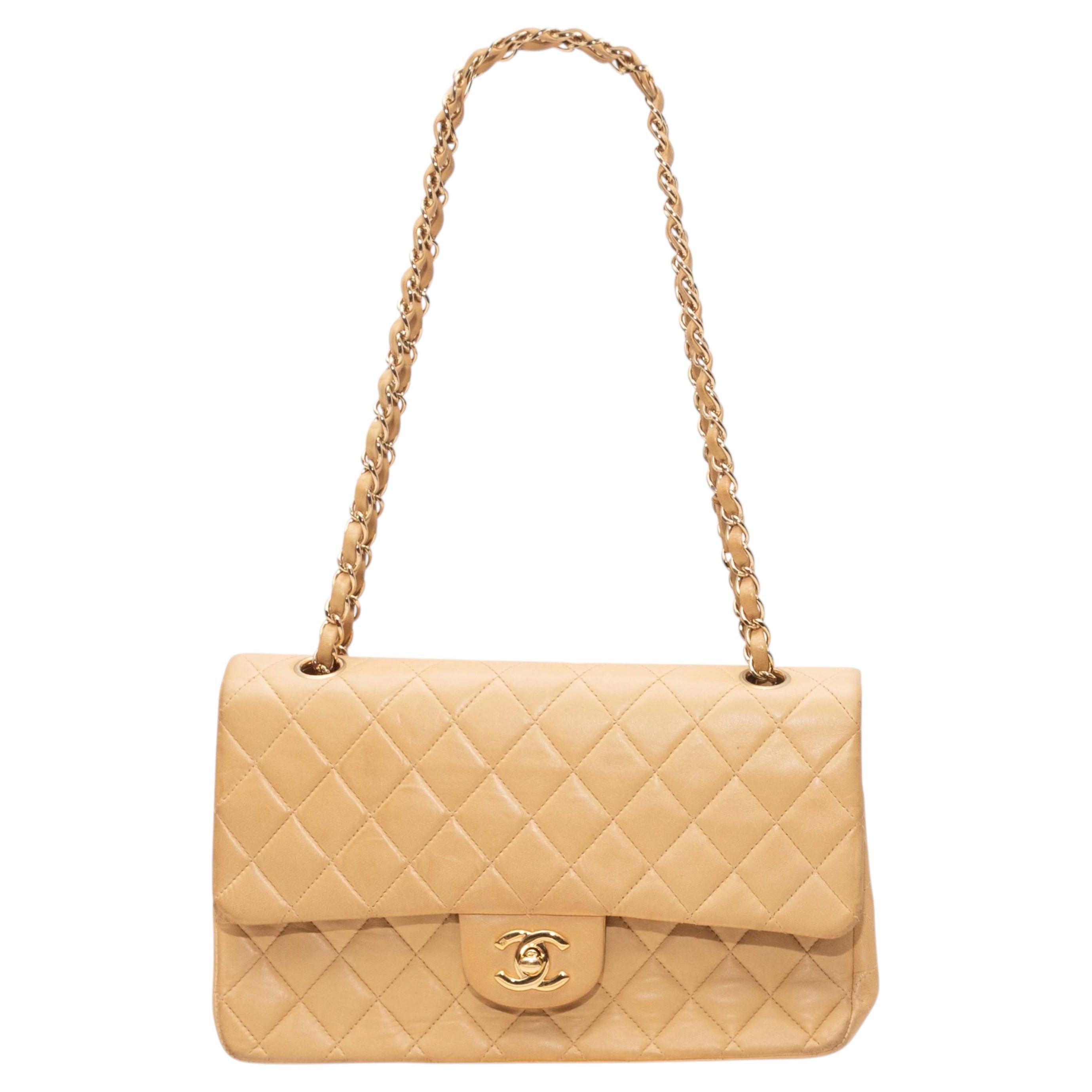 Tan Chanel 2002 Small Double Flap Bag For Sale
