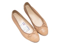 Tan Chanel Cap-Toe Leather CC Ballet Flats
