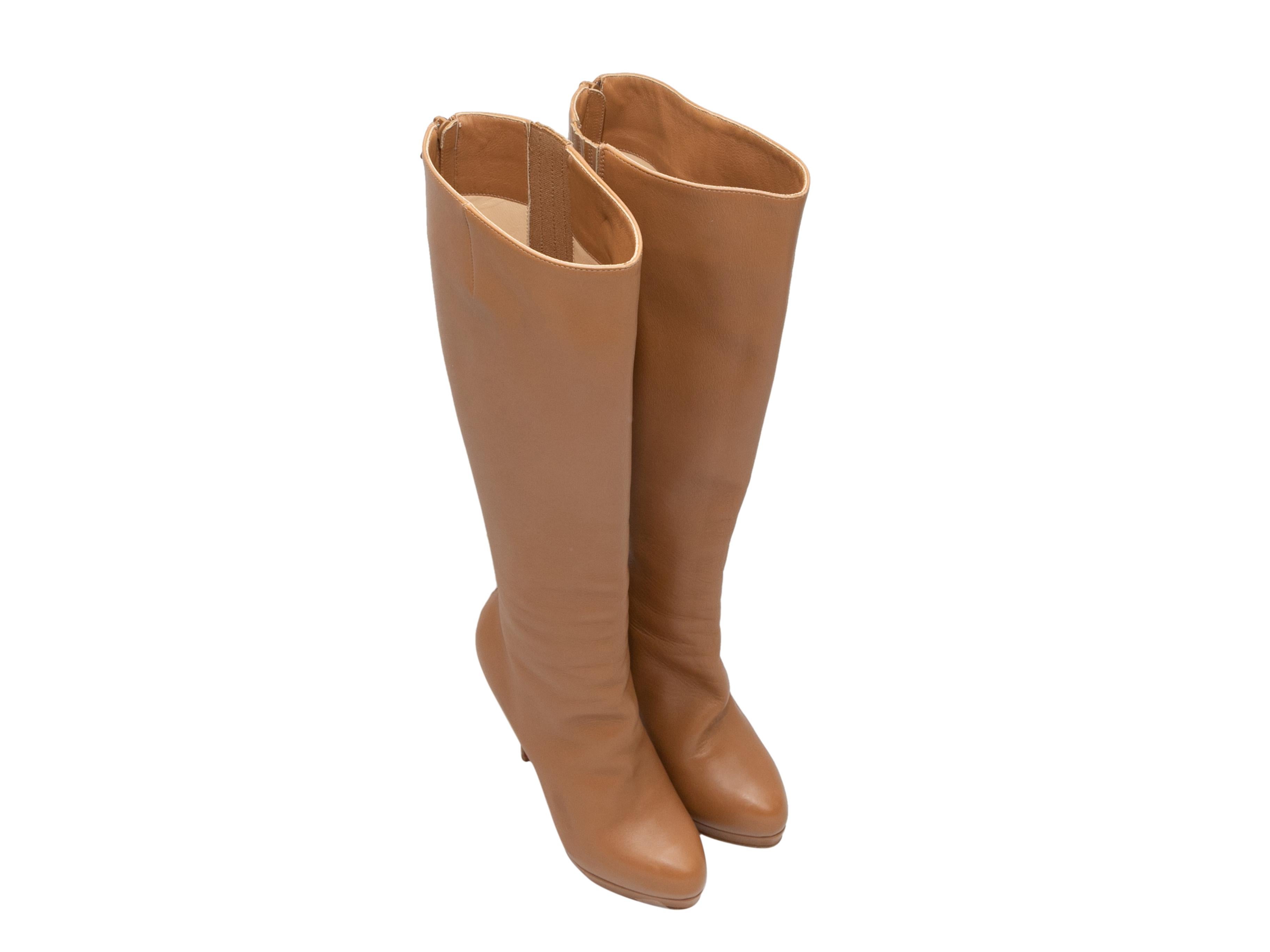 Brown Tan Christian Louboutin Platform Heeled Knee-High Boots Size 35 For Sale