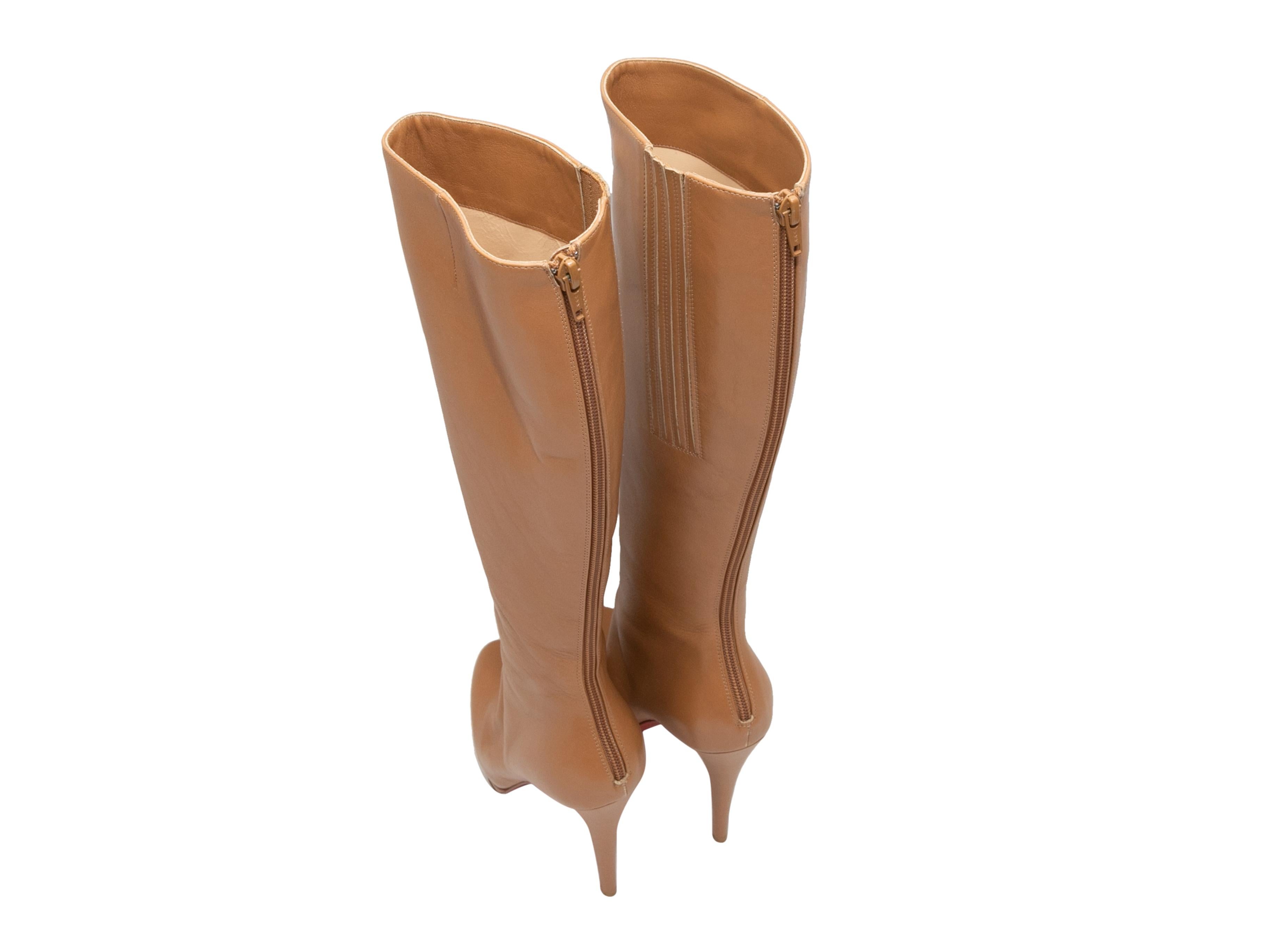 Tan Christian Louboutin Platform Heeled Knee-High Boots Size 35 In Good Condition For Sale In New York, NY