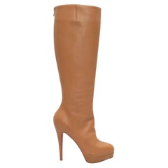 Braune kniehohe Christian Louboutin Plateaustiefel mit Absatz in Hellbraun Größe 35