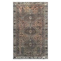 Vintage Tan Color Old Persian Shiraz with Triple Medallion Design Hand Knotted Wool Rug