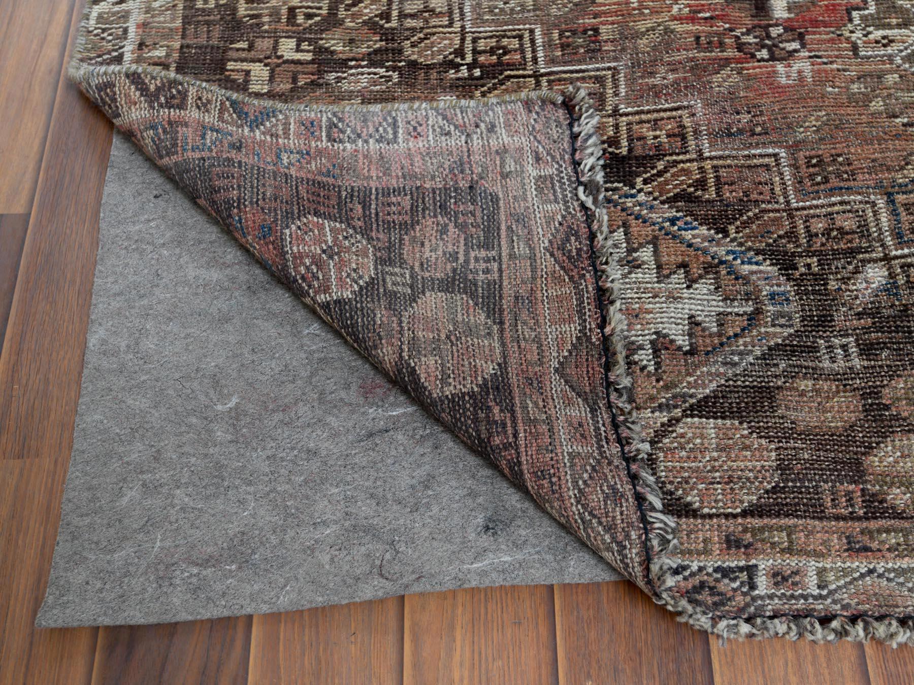 Medieval Tan Color Persian Shiraz with Double Medallion Worn Down Hand Knotted Wool Rug For Sale