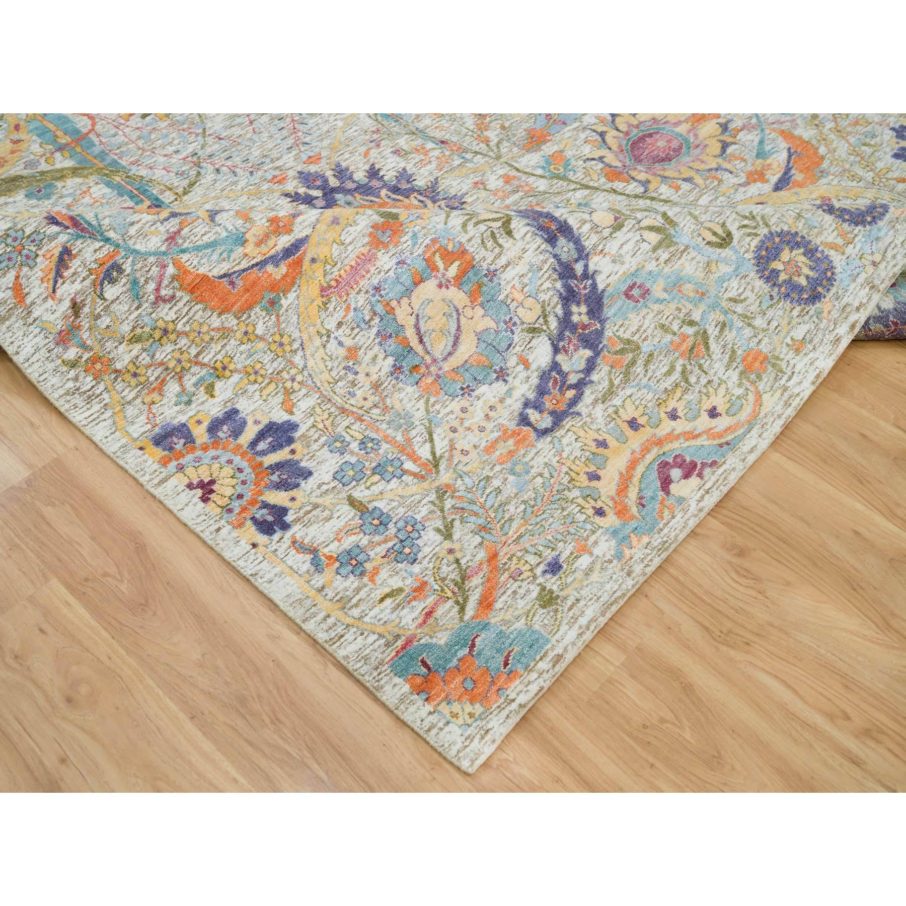 Tan Color Sickle Leaf Design Seide mit Wolle Handgeknüpfter Teppich 8'0