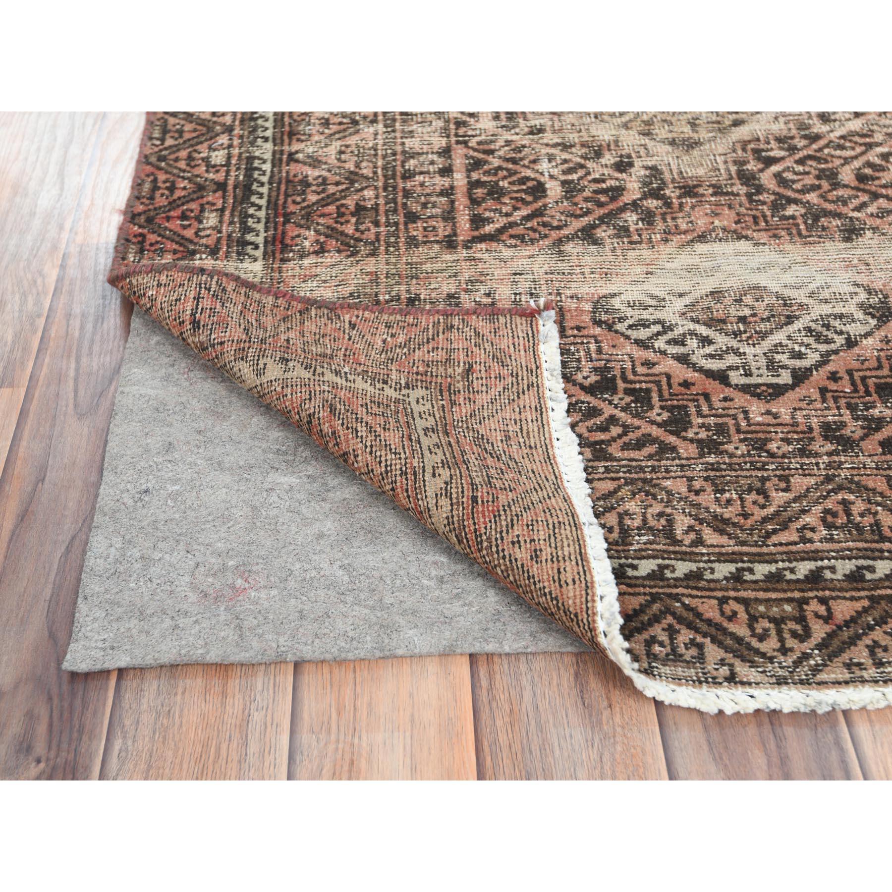 Medieval Tan Color Soft Wool Hand Knotted Vintage Persian Baluch Worn Down Runner Rug