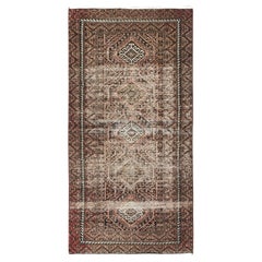 Tan Color Soft Wool Hand Knotted Vintage Persian Baluch Worn Down Runner Rug