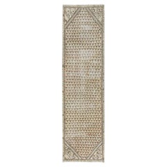 Tan Color Vintage Persian Serab Even Wear Pure Wool Hand Knotted Runner Rug