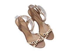 Tan & Cream Aquazzura Studded Heeled Sandals Size 39.5
