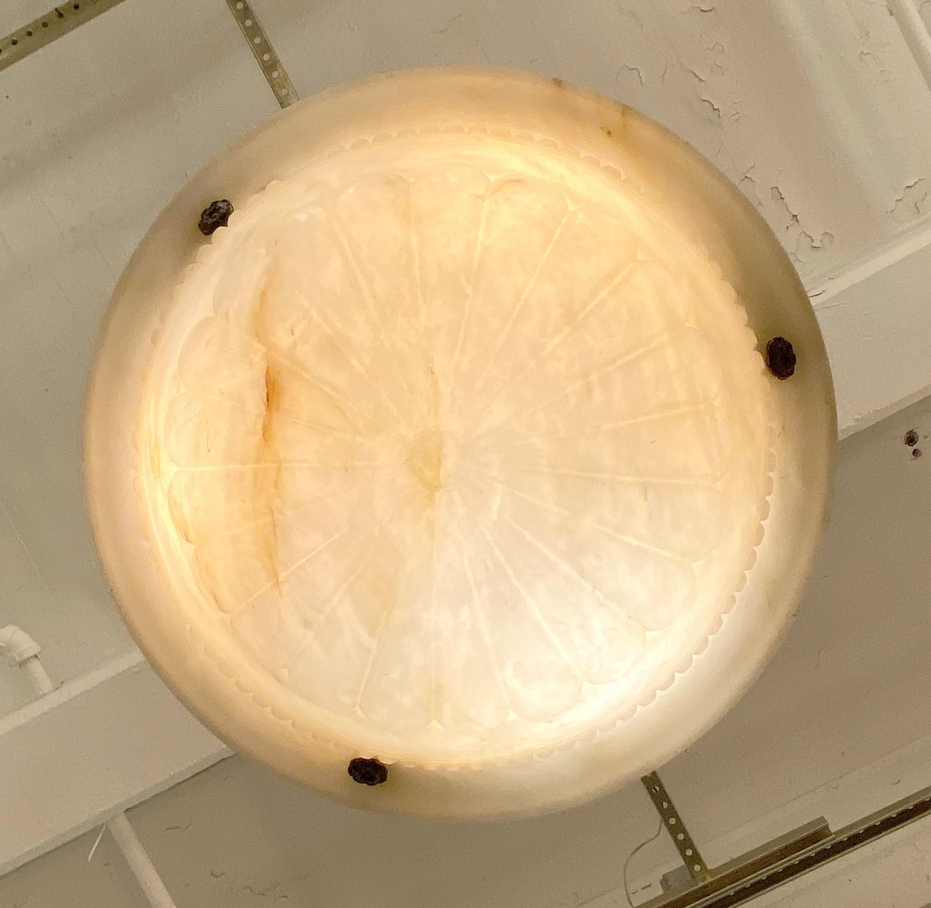 Tan Creamy Alabaster Dish Pendant Light Rope Design 3