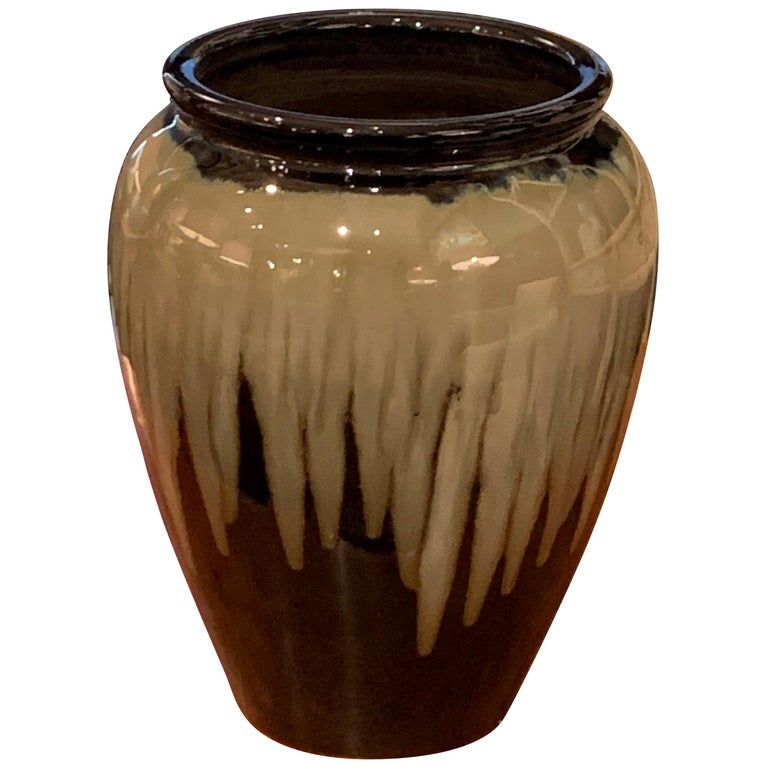 Tan, Dark Brown and Deep Blue Drip Glaze Vase, China, Contemporary For Sale