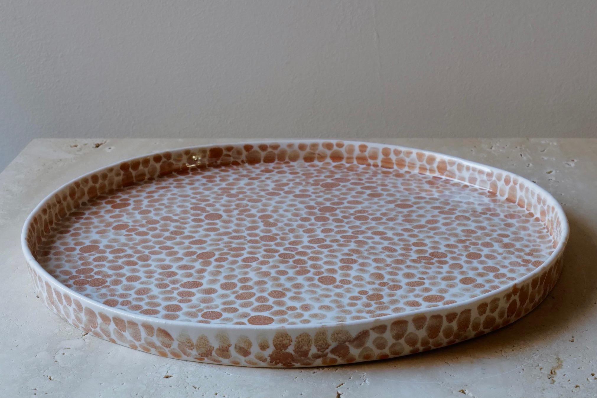 Minimalist Tan Dots Porcelain Large Tray by Lana Kova For Sale