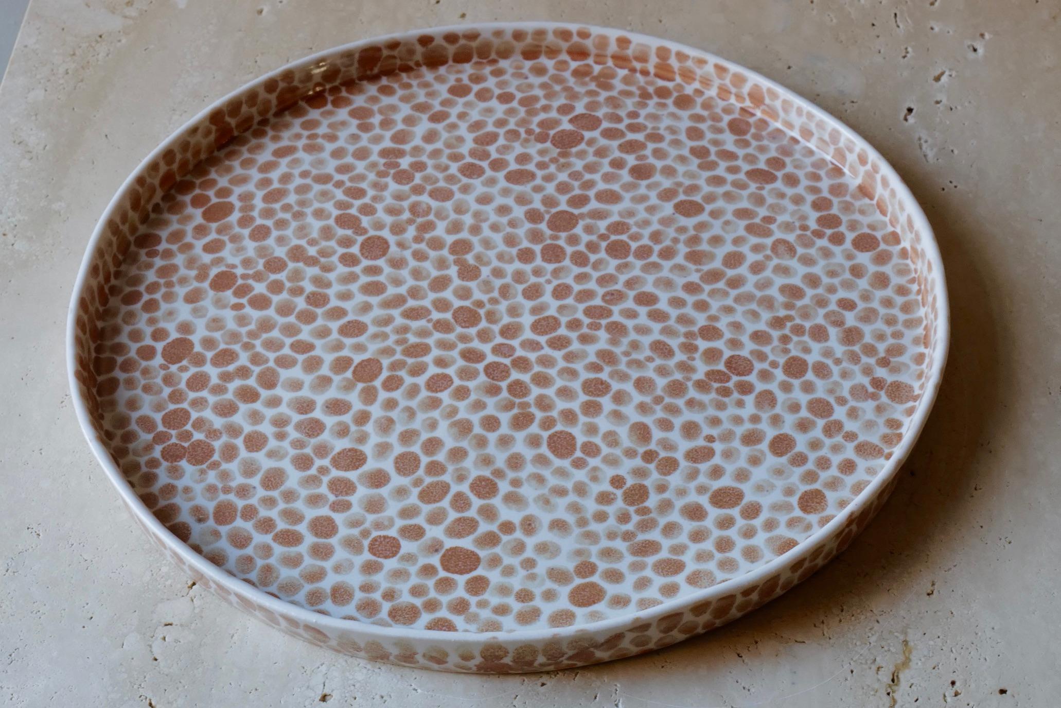 Cast Tan Dots Porcelain Large Tray by Lana Kova For Sale
