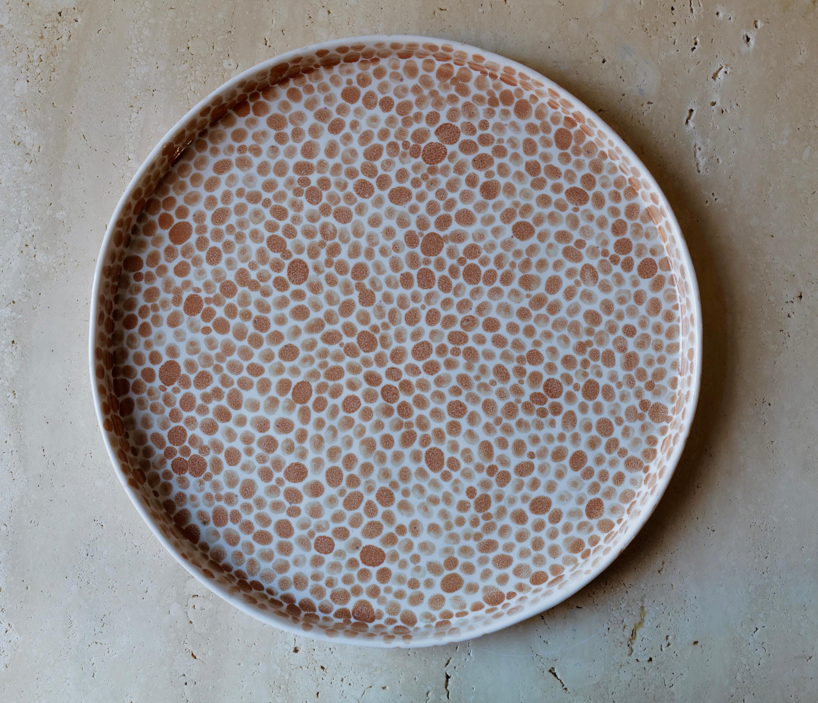 Contemporary Tan Dots Porcelain Large Tray by Lana Kova For Sale