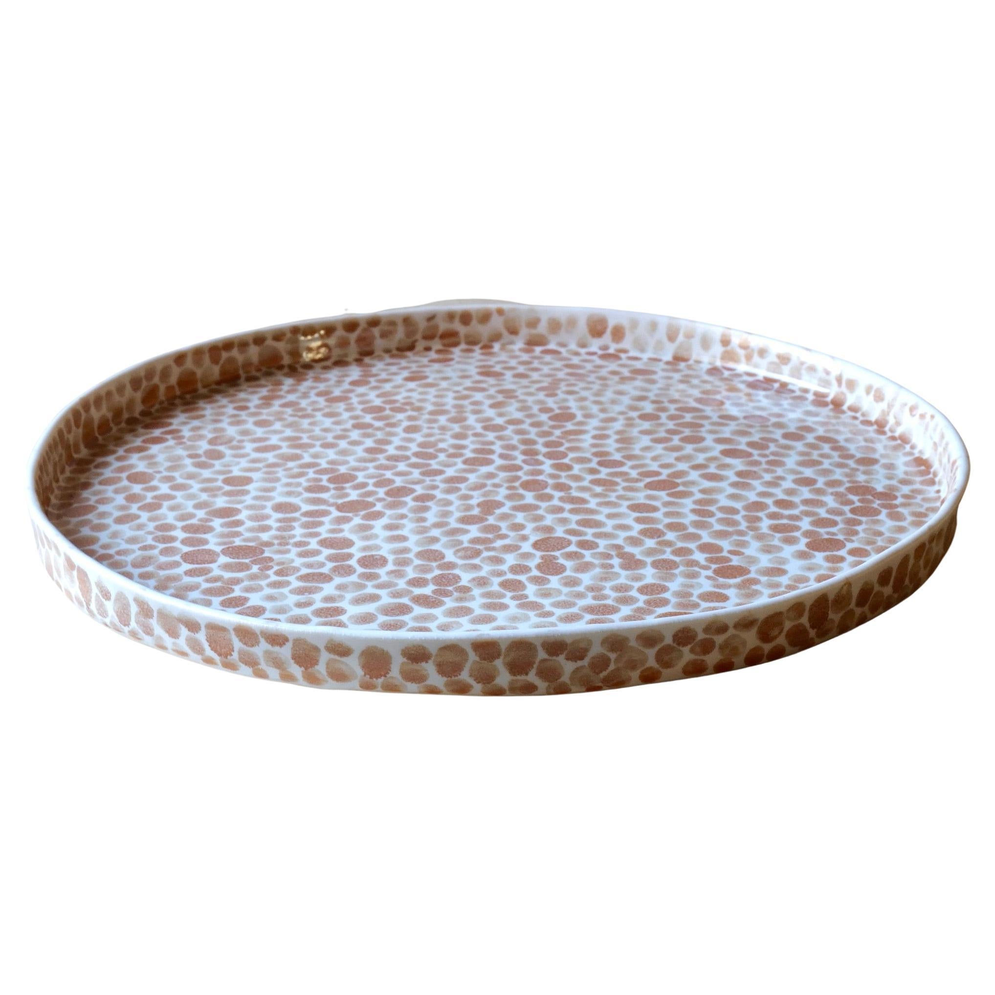 Tan Dots Porcelain Large Tray by Lana Kova For Sale