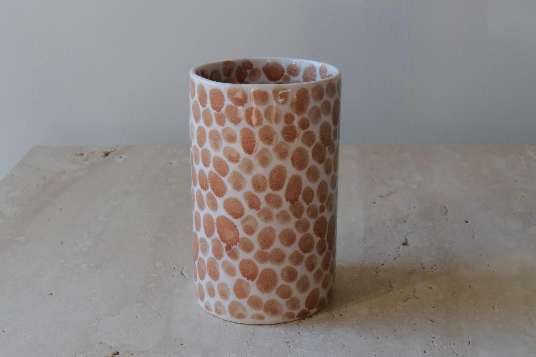 Minimalist Tan Dots Porcelain Tall Cup by Lana Kova