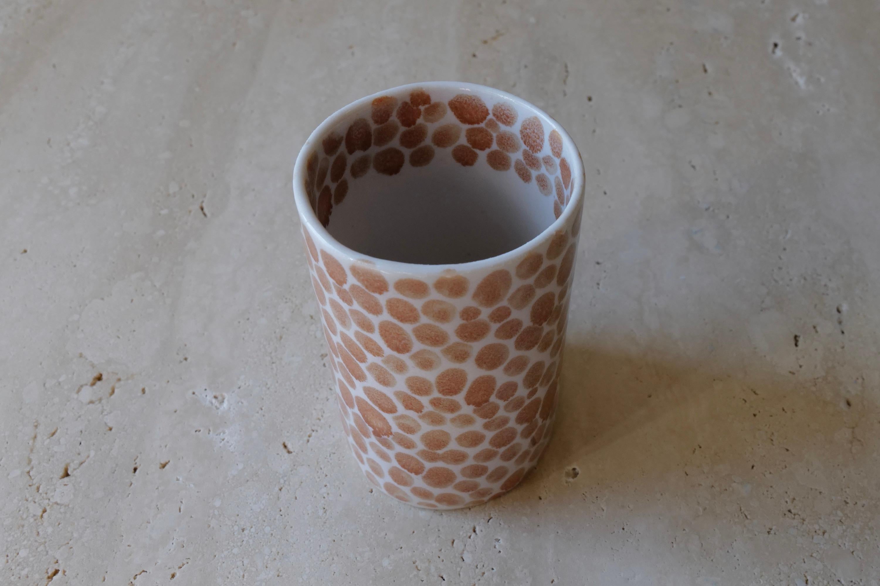 Cast Tan Dots Porcelain Tall Cup by Lana Kova