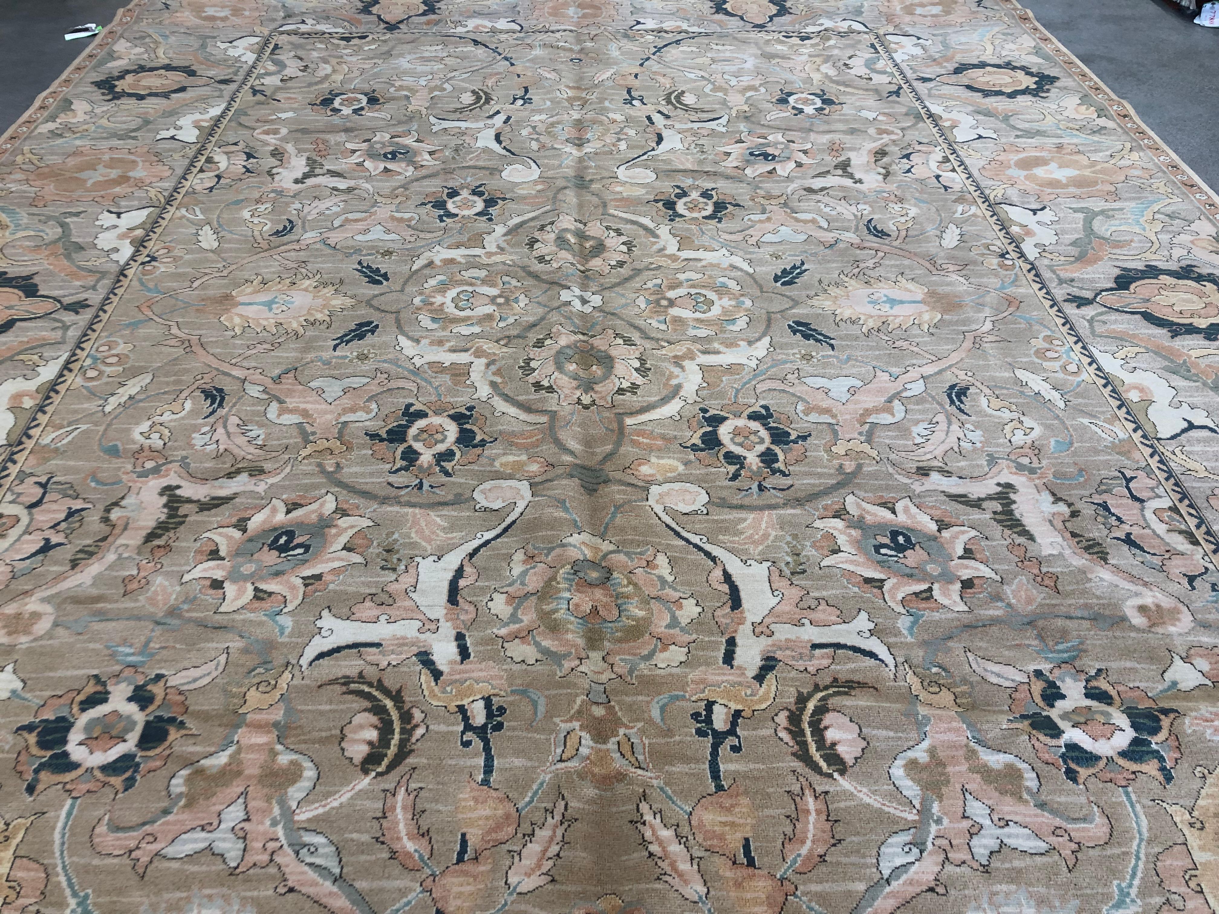 Hand-Knotted Tan Floral Motif Area Rug