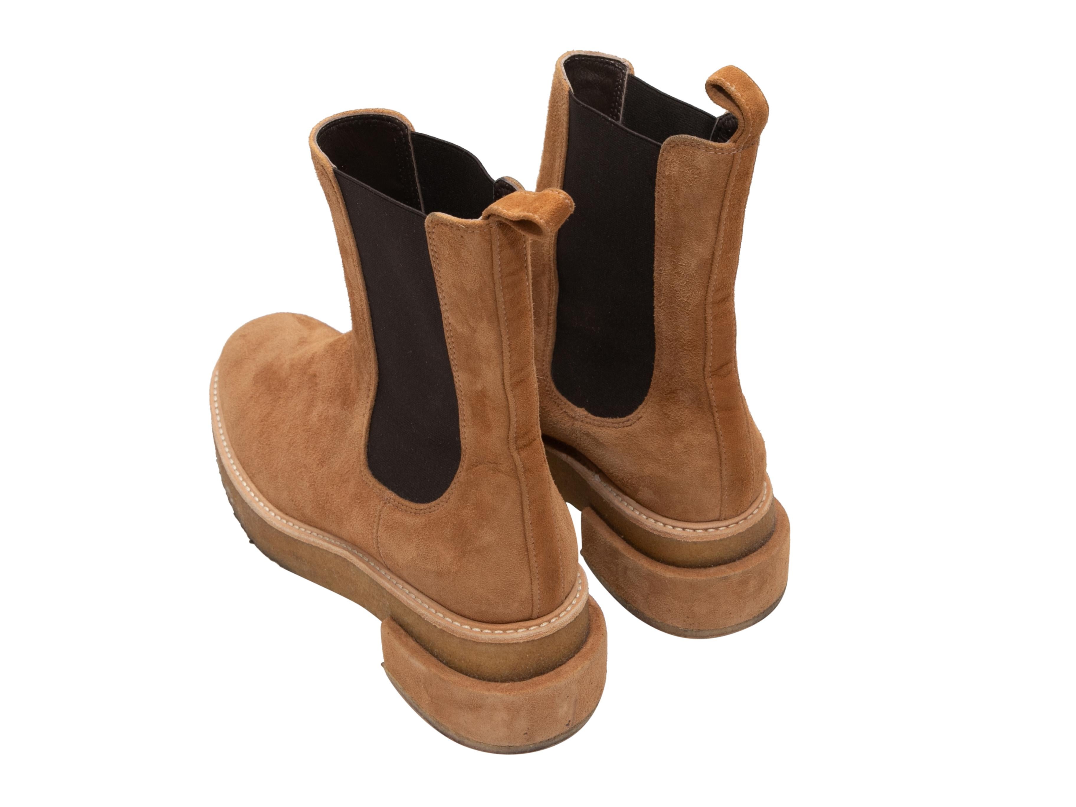 Marron Tan Frame Suede Platform Boots Size 40 en vente
