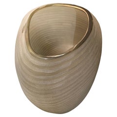 Tan Frosted Horizontal Rib Glass Vase, Romania, Contemporary