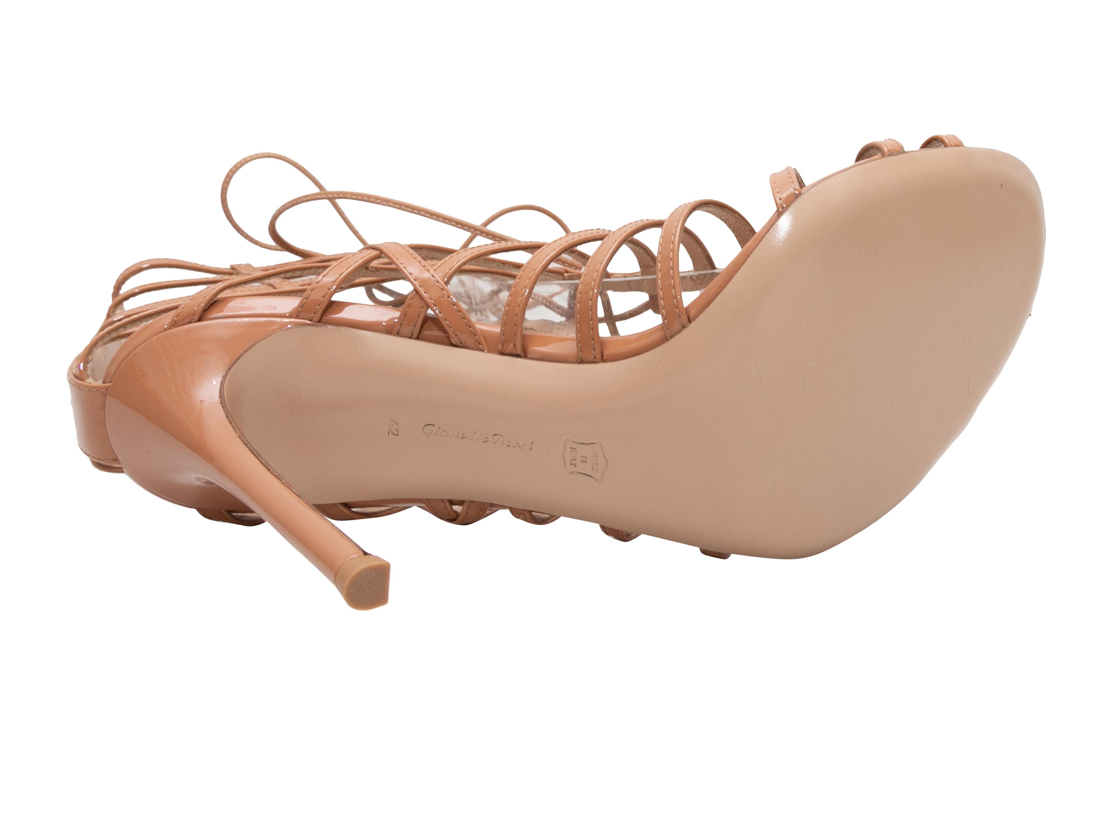 Women's Tan Gianvito Rossi Leather Cage Heels Size 42 For Sale