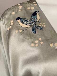 Tan Giudicelli 1970's Hand Painted Silk Jacket with Bluebirds