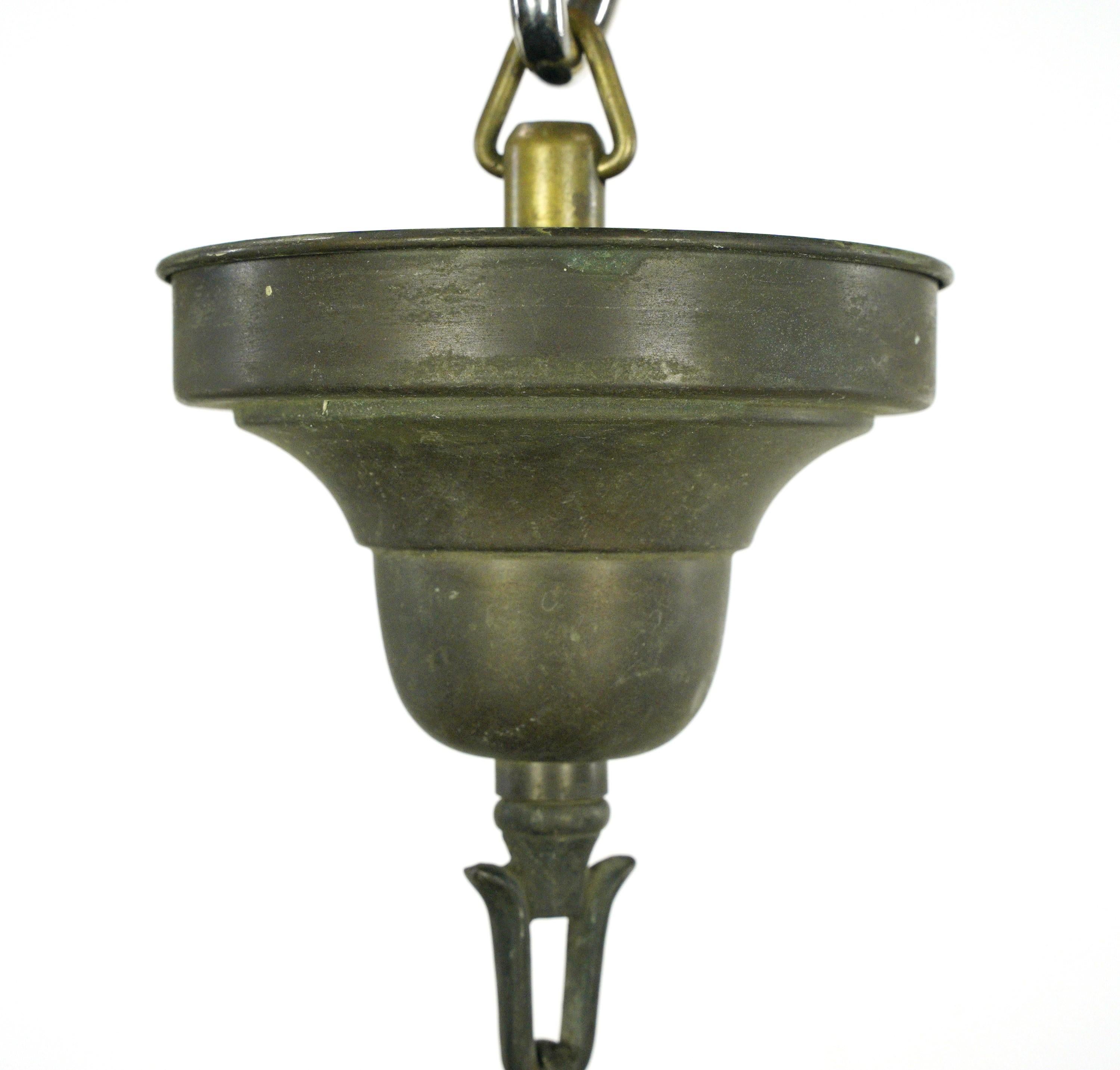 Tan Glass Globe Bronze Chain Pendant Light For Sale 6