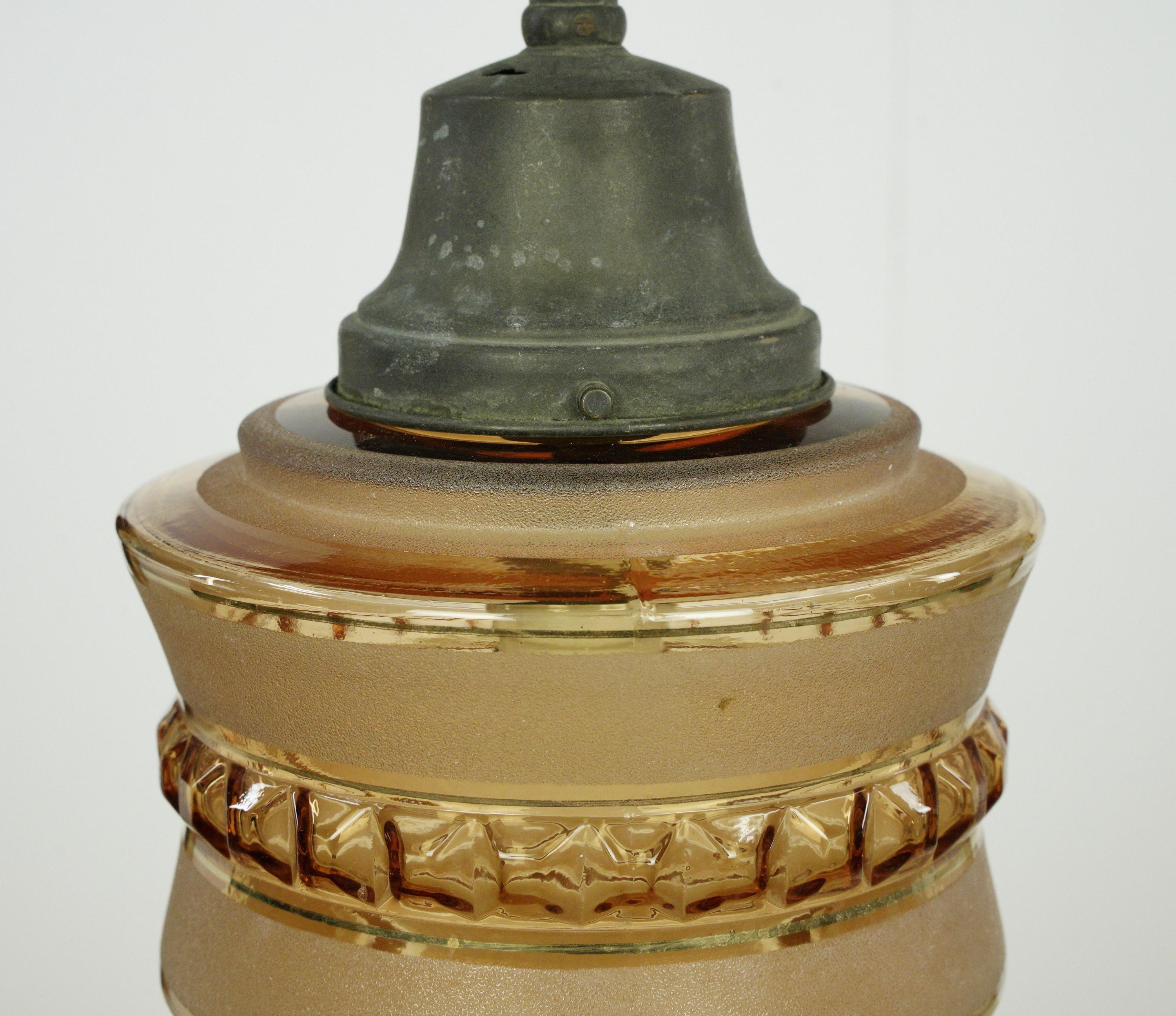 20th Century Tan Glass Globe Bronze Chain Pendant Light For Sale