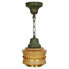 Vintage Tan Glass Globe Bronze Chain Pendant Light