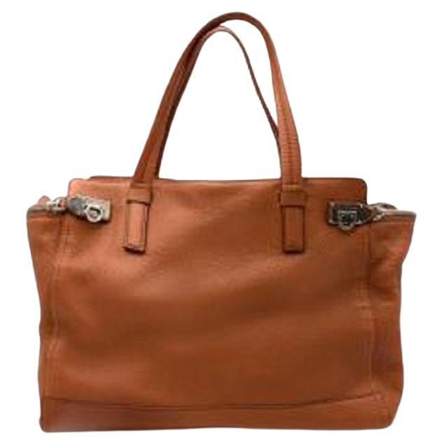 Tan Grained Leather Handbag For Sale