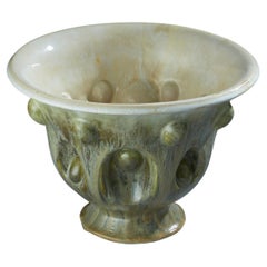 Tan Green Ceramic Urn Contemporary 21st Century Italian Unique Piece