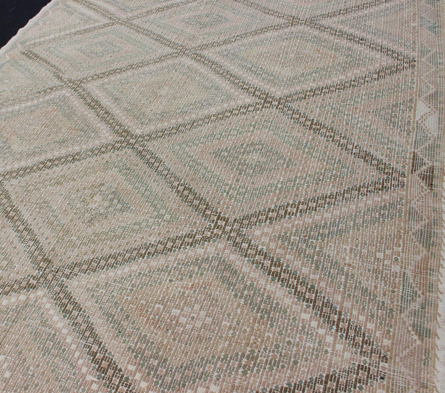 Vintage Turkish Embroidered Rug with Geometric Diamond Design in Light Colors For Sale 1