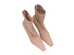 Tan Gucci Pointed-Toe Monogram Knit Sock Boots