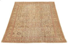 Tan Handmade Turkish Oushak Wool Rug Featuring a Floral Motif