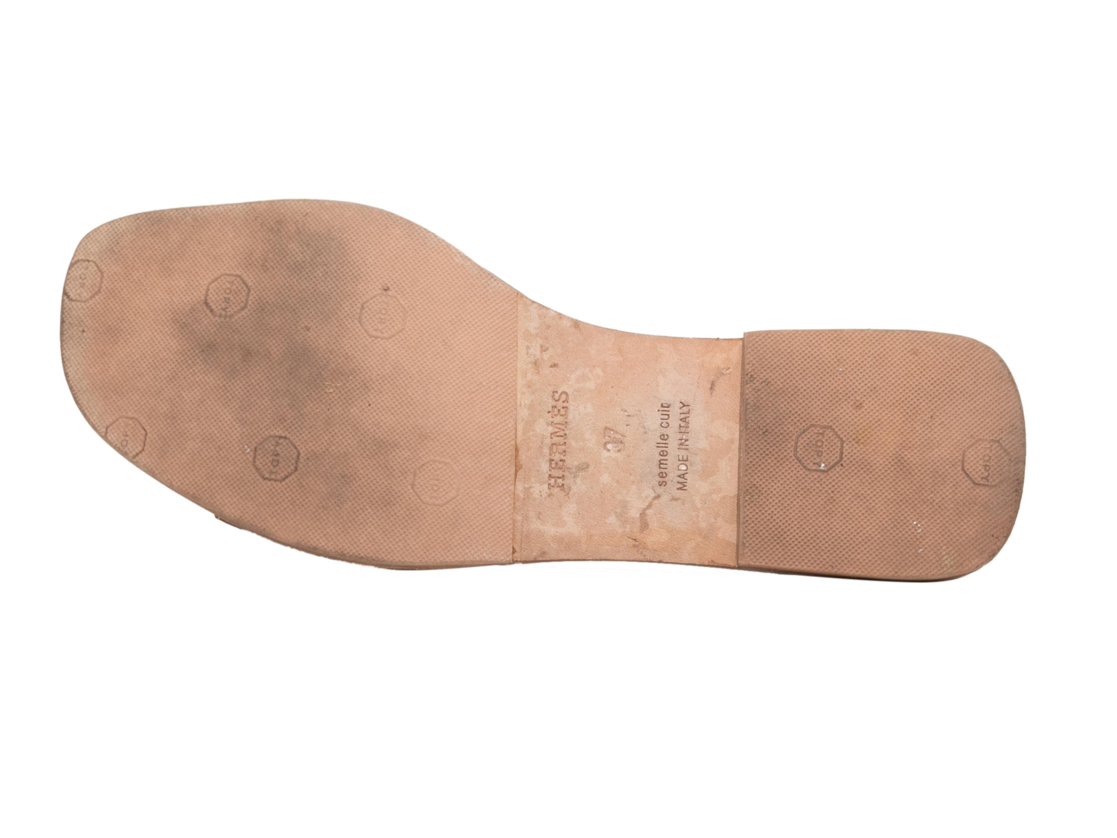 Women's Tan Hermes Leather Flat Slide Sandals Size 37
