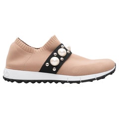 Tan Jimmy Choo Verona Faux Pearl-Embellished Slip-On Sneakers Size 40.5