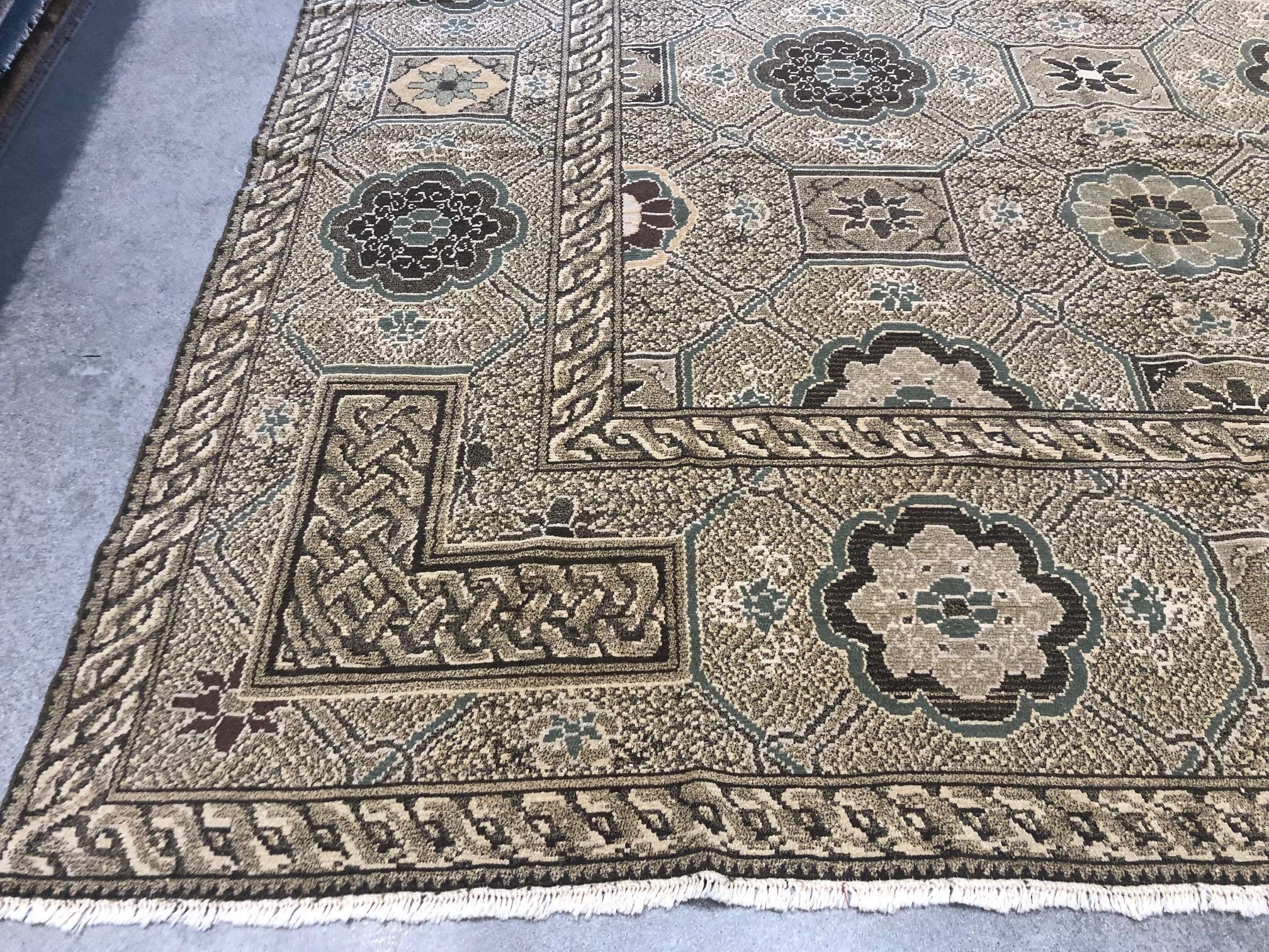 Hand-Knotted Tan Khotan Style Rug For Sale