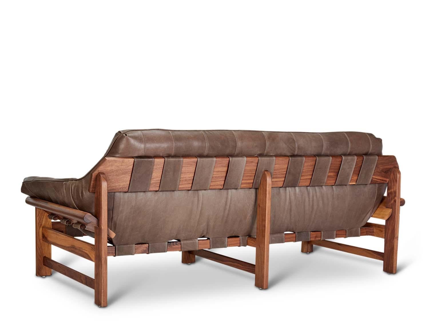 American Tan Leather and Walnut Ojai Sofa by Lawson-Fenning