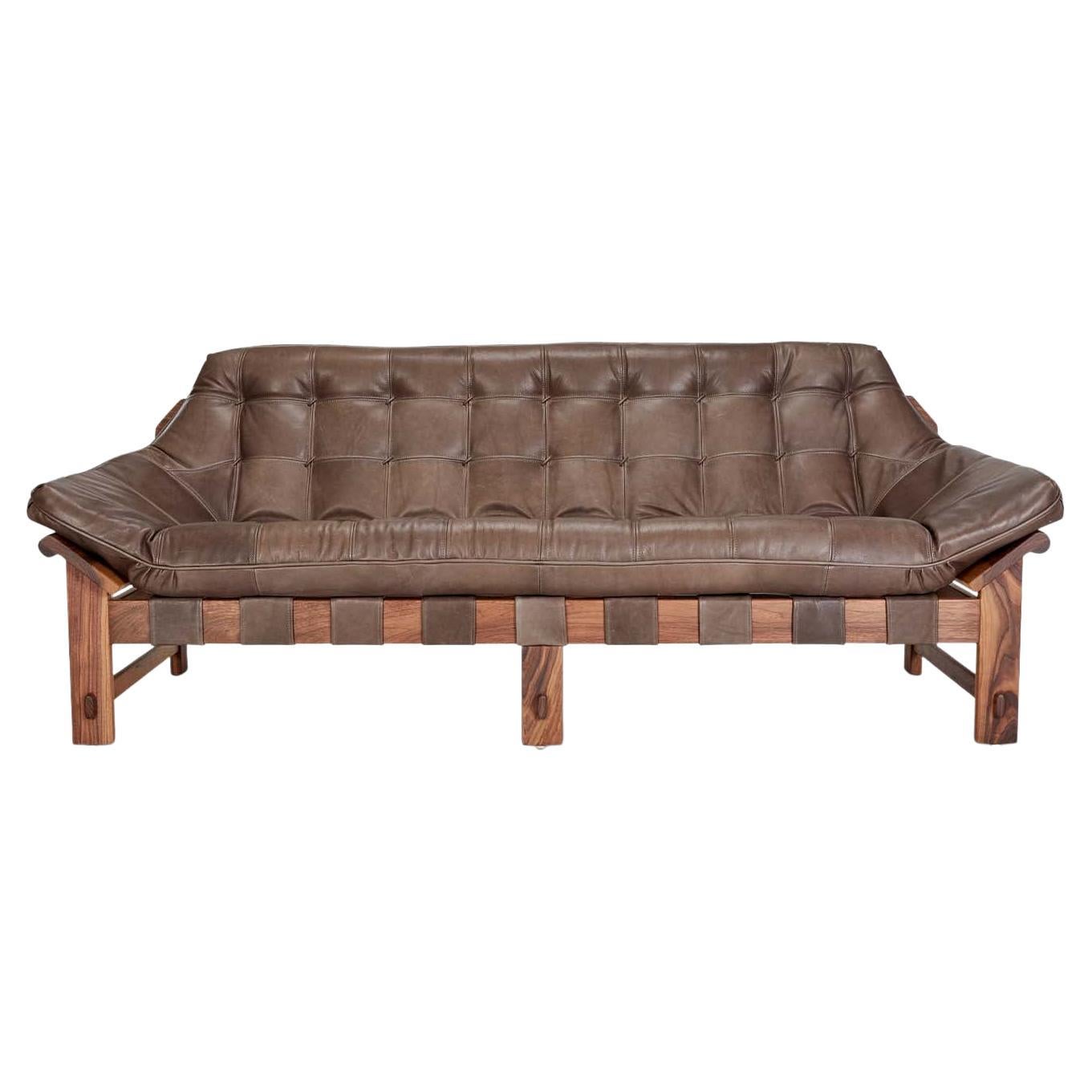 Tan Leather and Walnut Ojai Sofa by Lawson-Fenning