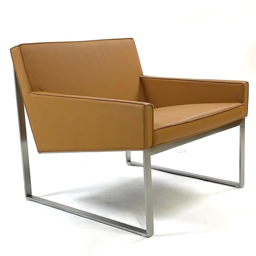 Tan Leather & Brushed Nickel Lounge Chairs by Fabien Baron -Bernhardt 4 Avail For Sale 4