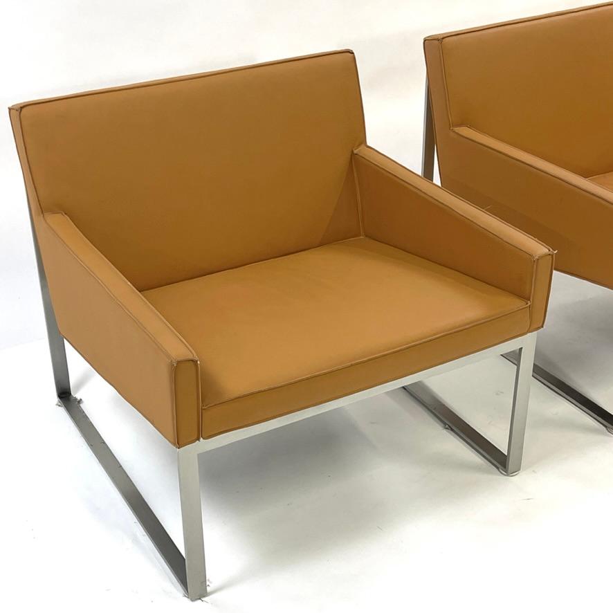 Tan Leather & Brushed Nickel Lounge Chairs by Fabien Baron -Bernhardt 4 Avail For Sale 8