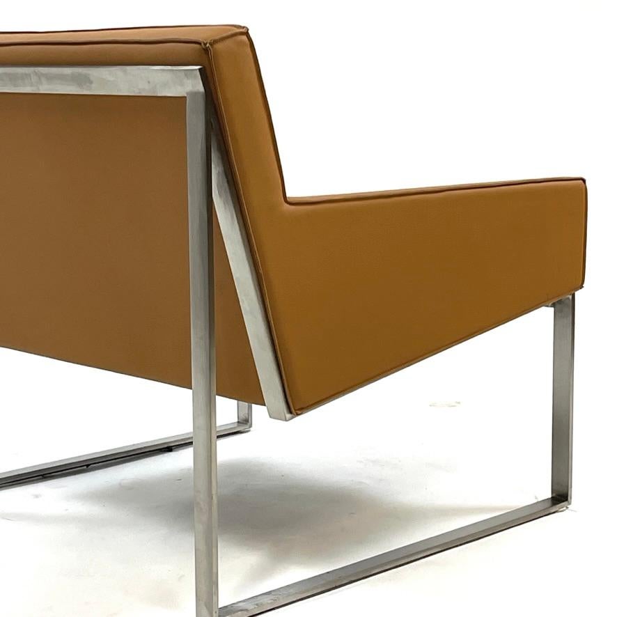 Tan Leather & Brushed Nickel Lounge Chairs by Fabien Baron -Bernhardt 4 Avail For Sale 3