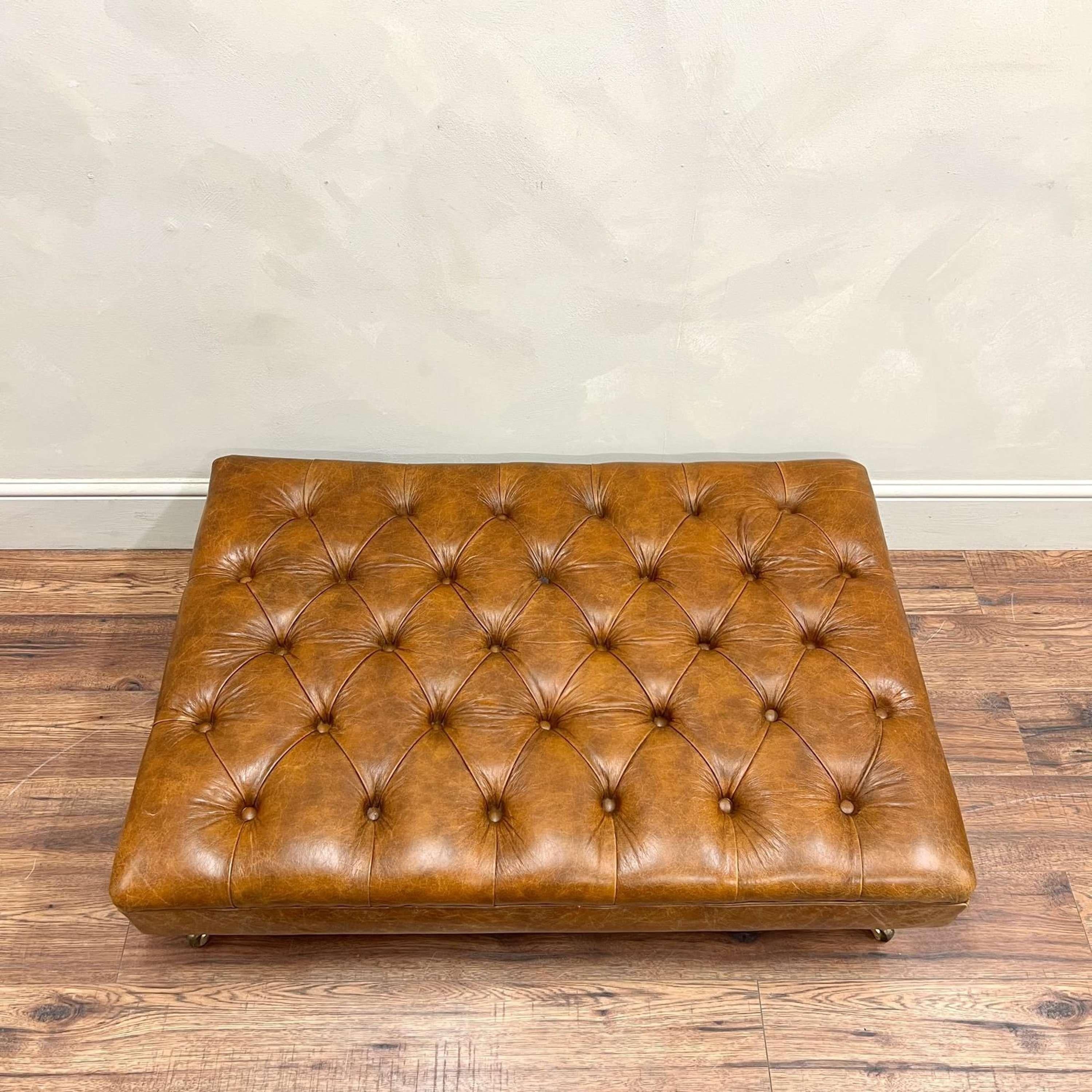 Tan Leather Buttoned Footstool 1